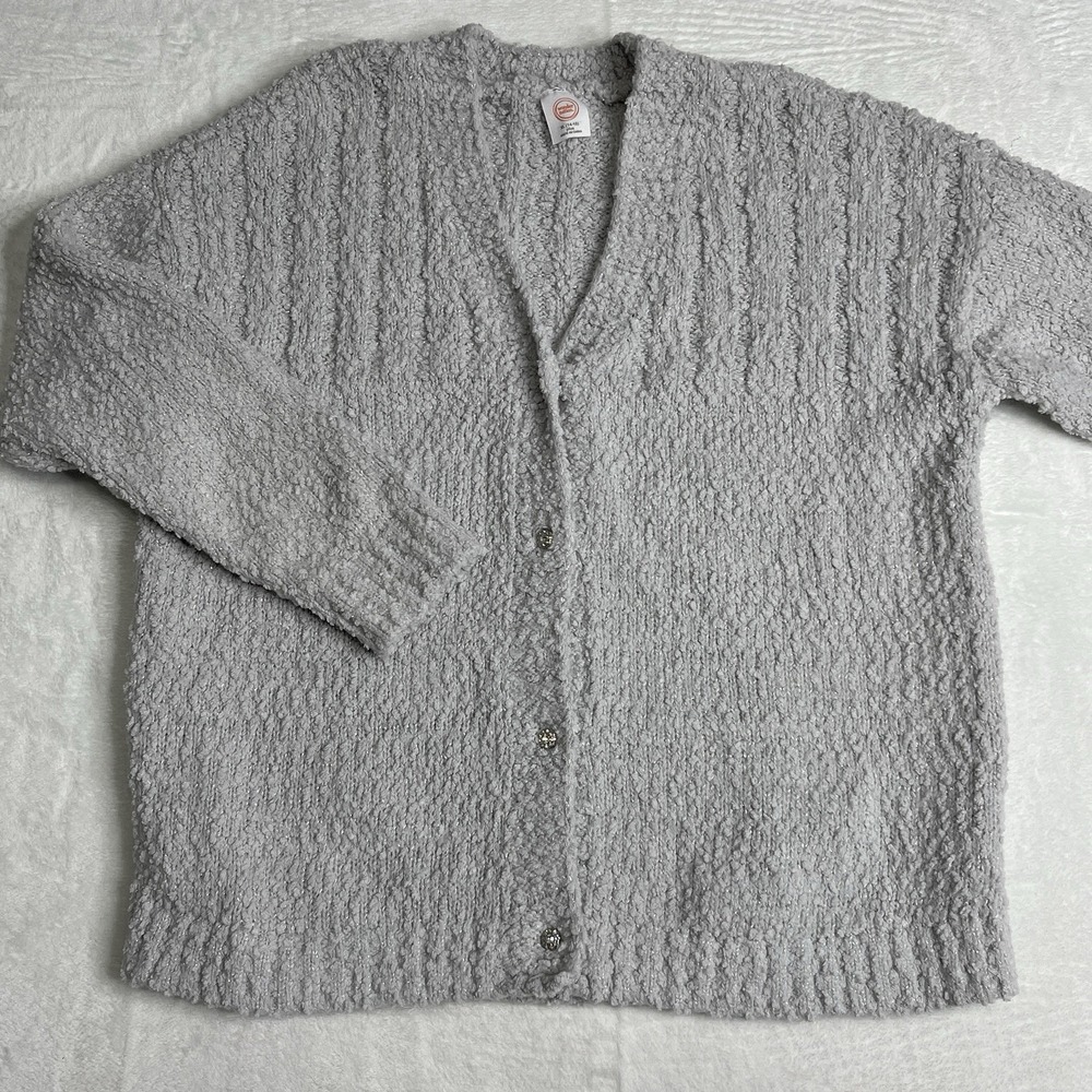 Wonder Nation Girls Youth Gray Silver Chunky Knit Cardigan Size XL 14-16 Plus
